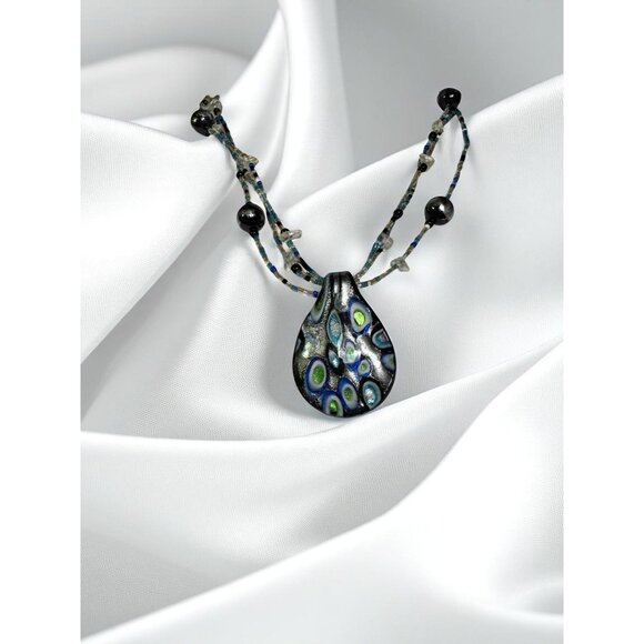 CJ Banks Glass Pendant Peacock Necklace With Multicolor Beads - Picture 2 of 8